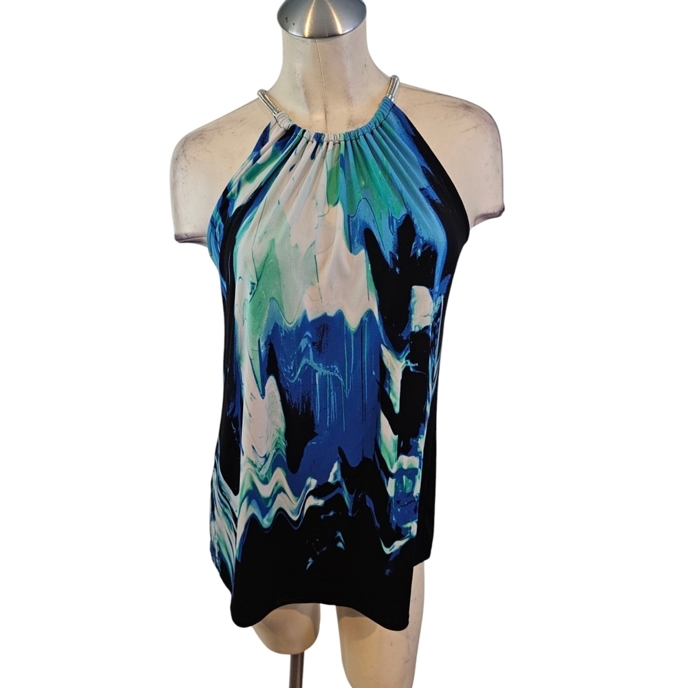 3/$25 Alfani Size M Black Blue and Green Women's Halter Top